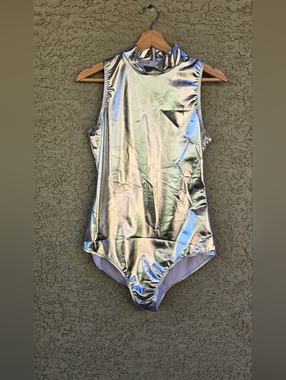 Peerise Metallic Silver Sleeveless One-piece Festival Bodysuit